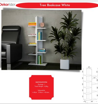 رف كتب تري أبيض