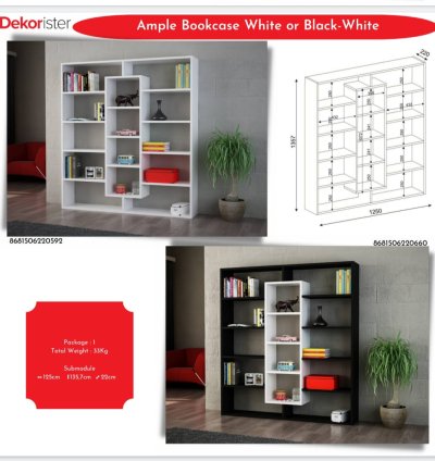 Ample Kitaplık Beyaz veya Siyah-Beyaz