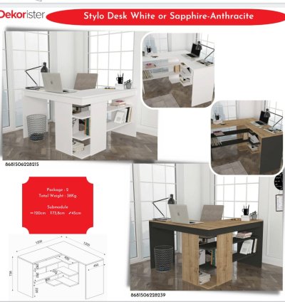 مكتب ستايلو للعمل أبيض أو سفير-أنثراسايت