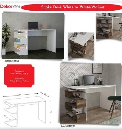Snake Desk White or White-Walnut