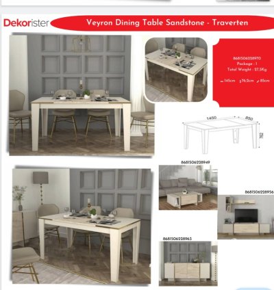 Veyron Dining Table Sandstone - Traverten