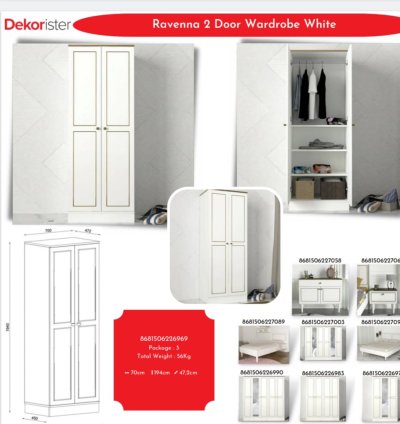 خزانة ملابس رافينا ذات البابين باللون الأبيض