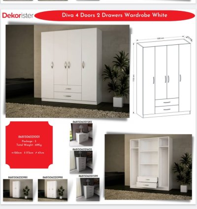 خزانة ملابس ديفا ذات الأربع أبواب ودرجين