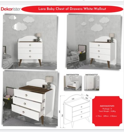Lora Baby Chest of Drawers White-Wallnut