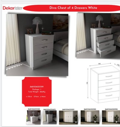Diva Chest of 4 Drawers White