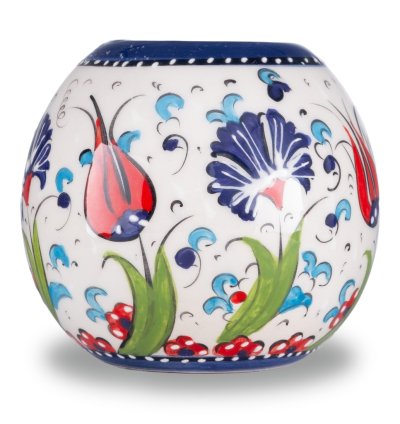 Kütahya El   Dekoru Çini Seramik Lale Karanfil Desenli Kırmızı Hediyelik Sümbül Vazo