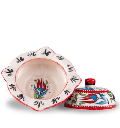 Hediyelik El İşlemesi Seramik Kare Şekerlik