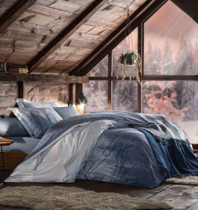 Taç Butik Snow Peaks Cotton Double Duvet Cover Set - Blue