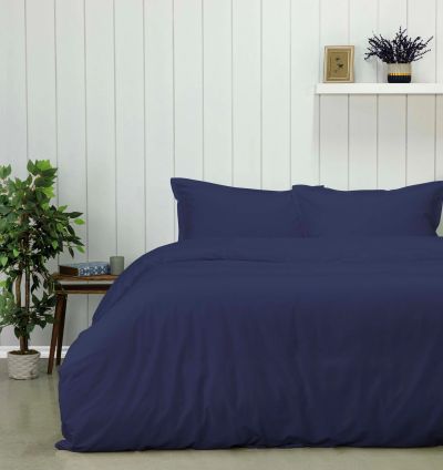 Taç Plain Viscose Double Duvet Cover Set - Blue
