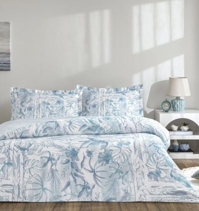Taç Velora Satin Double Duvet Cover Set – Blue