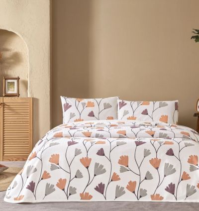 Taç Printed Lassie Double Bedspread Set - Brown