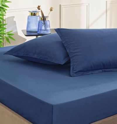 Taç Color Dreams Satin Double Bed Sheet Set - Navy Blue