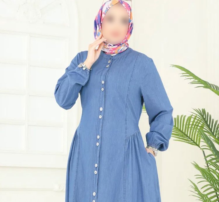 Button-Front Denim Abaya Dress  Light Wash (330MSA980) | Casual Comfort  with a Modern Twist - Turkish Products Supplier