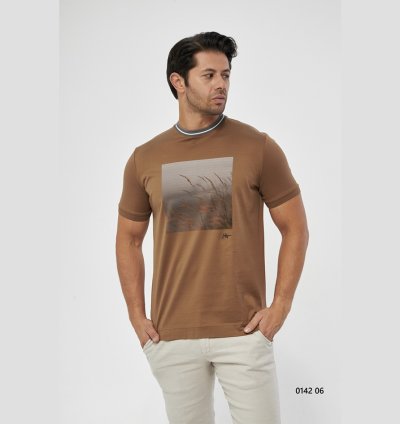 UTES Tan Printed Men's T-Shirt 014206