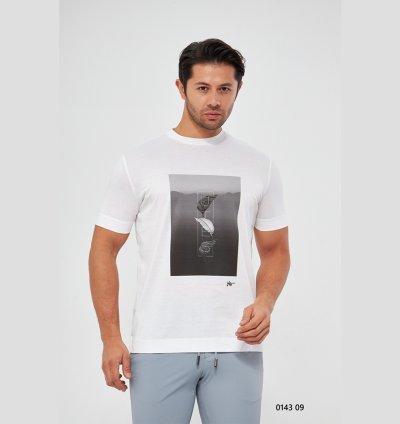 UTES Blue Printed White Men's T-Shirt 014309
