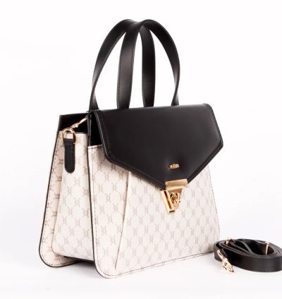 T4905 Tuğba Baskılı Siyah Kadın El Çantası